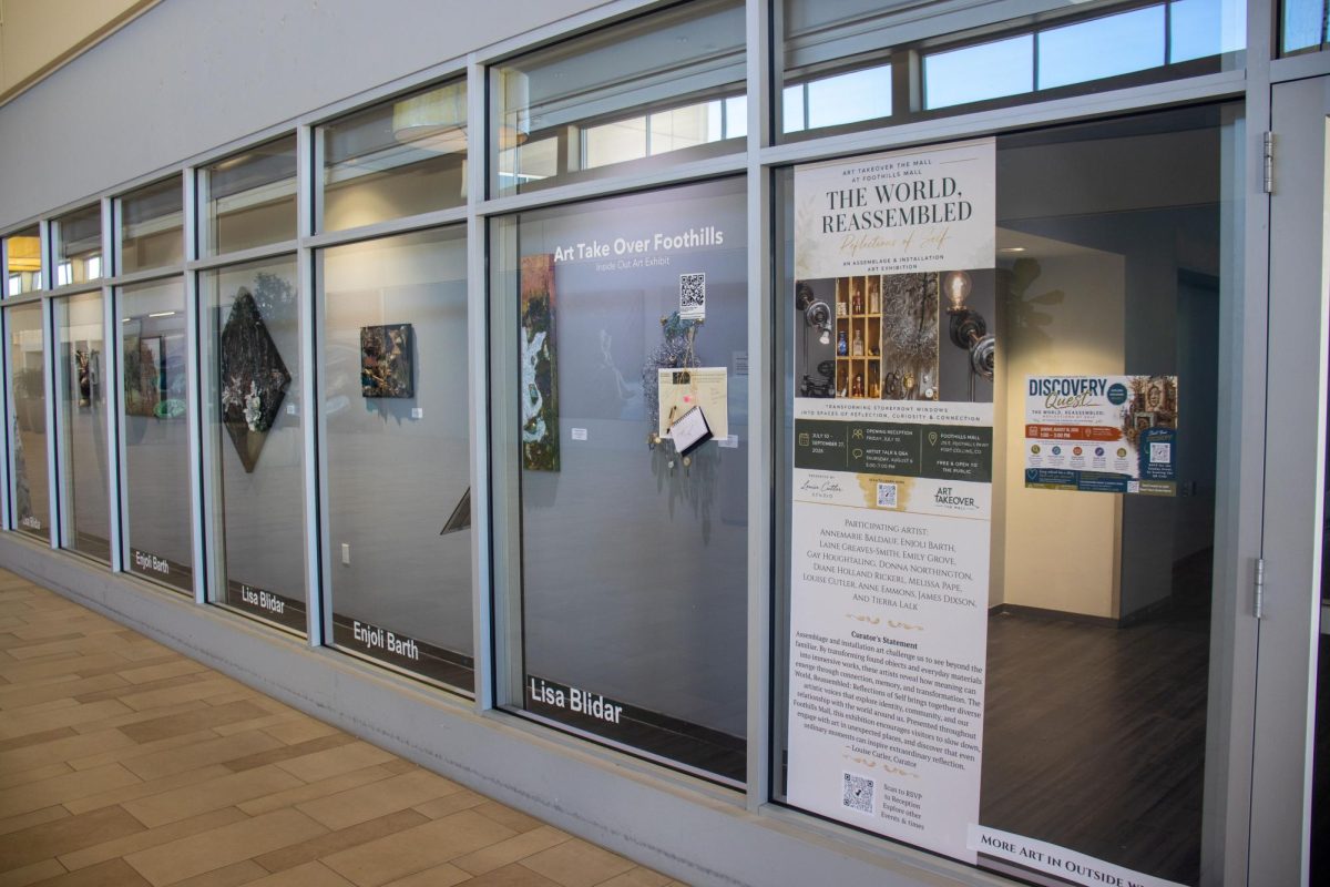Artworks by Enjoli Barth and Lisa Blidar are showcased behind large glass windows in a transformed storefront at the Shops at Foothills mall Aug. 20.
