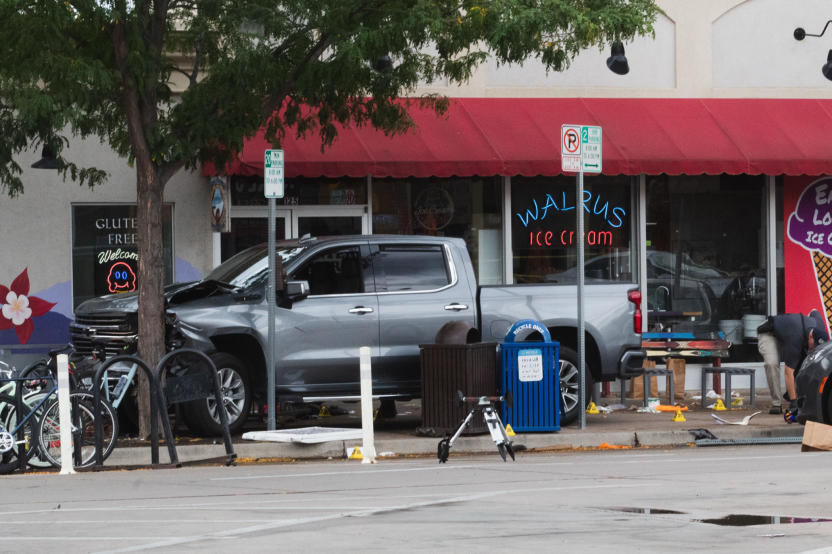 A damaged truck is left on the sidewalk outside Walrus Ice Cream after a crash at Tour de Fat Aug. 29.