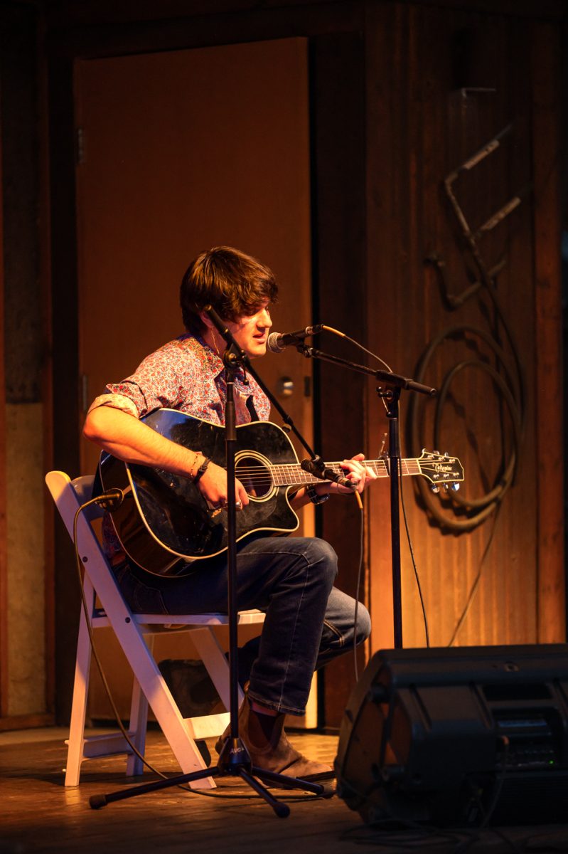 Jacob Braunfeld, performs two original pieces, "Pretty Young" and "Shield" for open mic night at Avogadro's Number Sept. 1. Braunfeld is a Enginner student at Colorado State University that describes being his first time attending Avogadro's Number Open night. "My first time here, seems like a great crowd," Braunfeld said.
