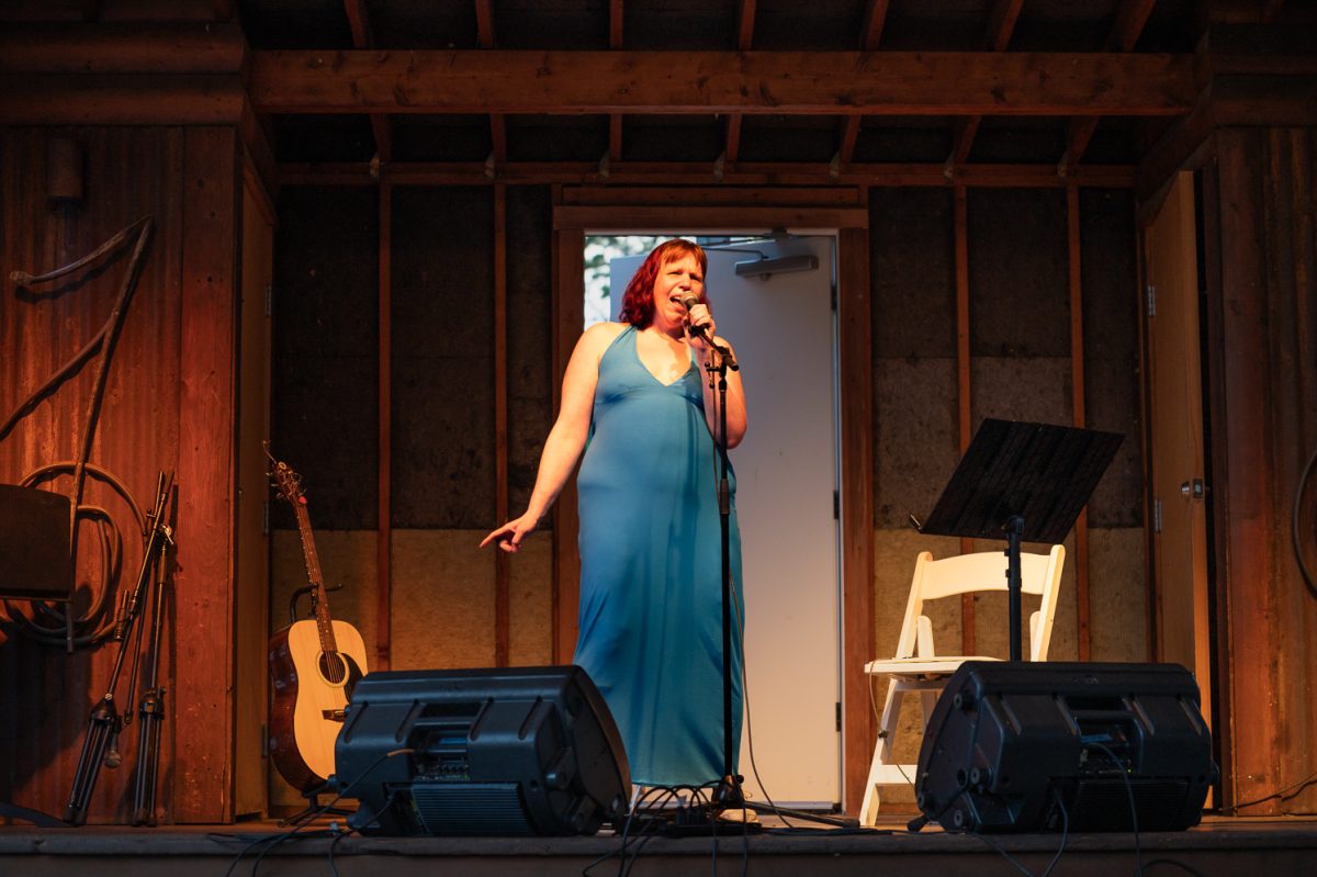 Jennifer Stoffels, performs two songs, "Sunday" and "Water in the pot" for open mic night at Avogadro's Number Sept. 1.