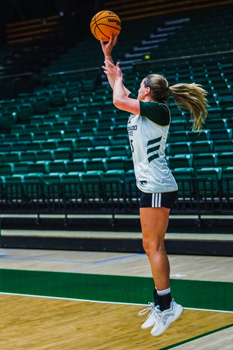 Colorado State University guard Kloe Froebe (5) shoots the ball during practice in Moby Arena Sept. 22.