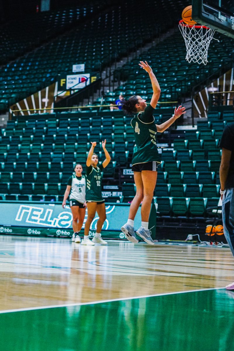 Colorado State University guard Allie Roden (4) shoots the ball during practice in Moby Arena Sept. 22.
