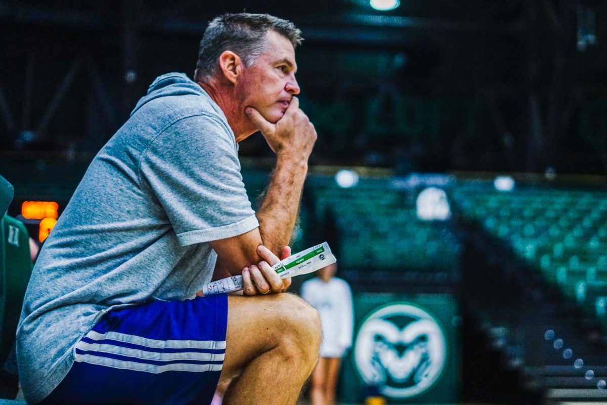 Colorado State University Women's Basketball head coach Ryun Williams watches his team run a drill during morning practice in Moby Arena Sept. 22.
