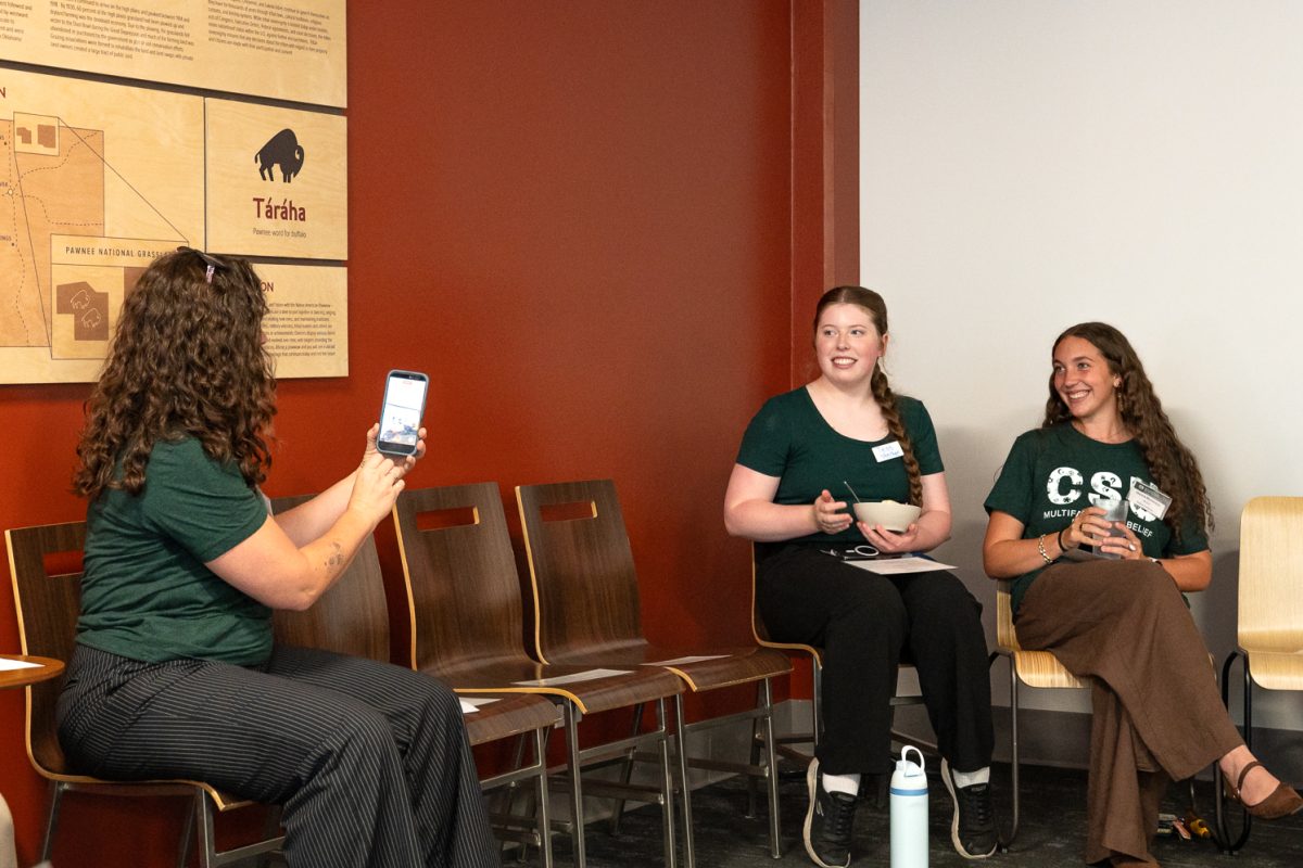 Laura Nelson, interim lead for Food for Thought is recording a a farewell video for Elizabeth Sink, lead of Multifaith & Belief Initiatives at the Foundry Sept. 3. Laura Nelson is the Interim Lead for the Multifaith and Belief Initiatives while Elizabeth Sink is on Semester at Sea.
