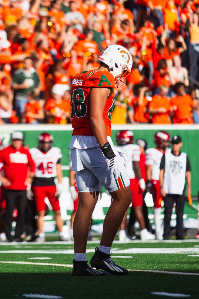 Colorado State University tight end Nader Chirchi (88) warms up before CSU's Ag Day game against Southern Utah University Sept. 12. The Rams accrued 382 passing yards during the game, surpassing SUU's 236 and resulting in a 58-24 win.