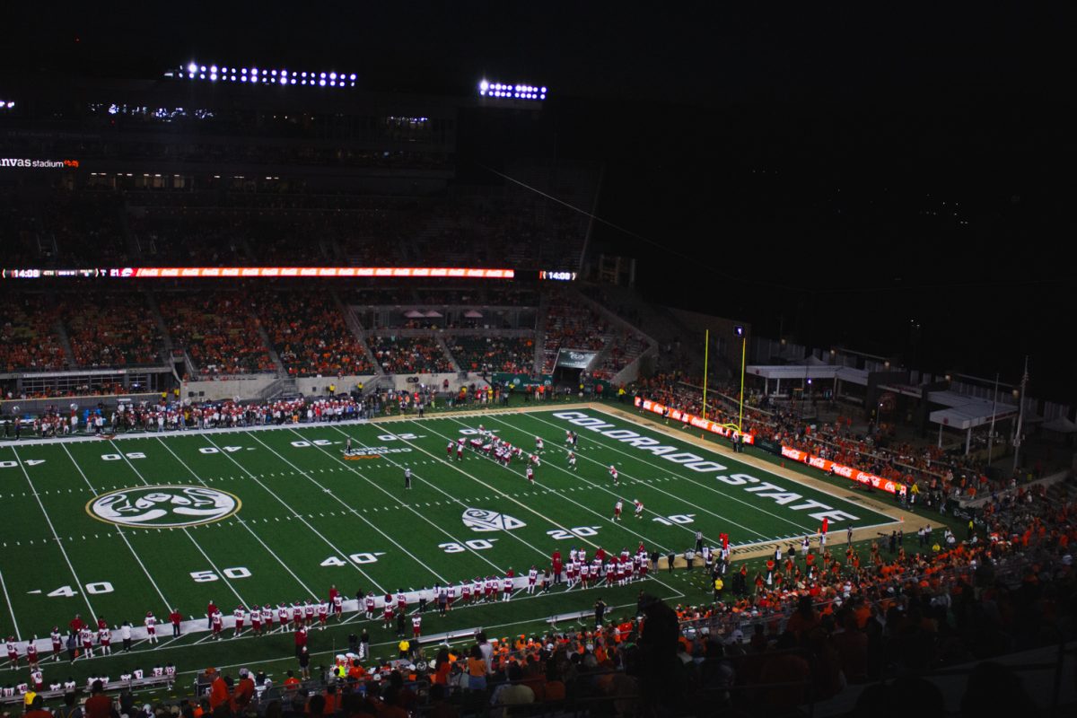 Colorado State University football players line up against Southern Utah University's offense during the Ag Day game in Canvas Stadium Sept. 12. The Rams beat the Thunderbirds 58-24.