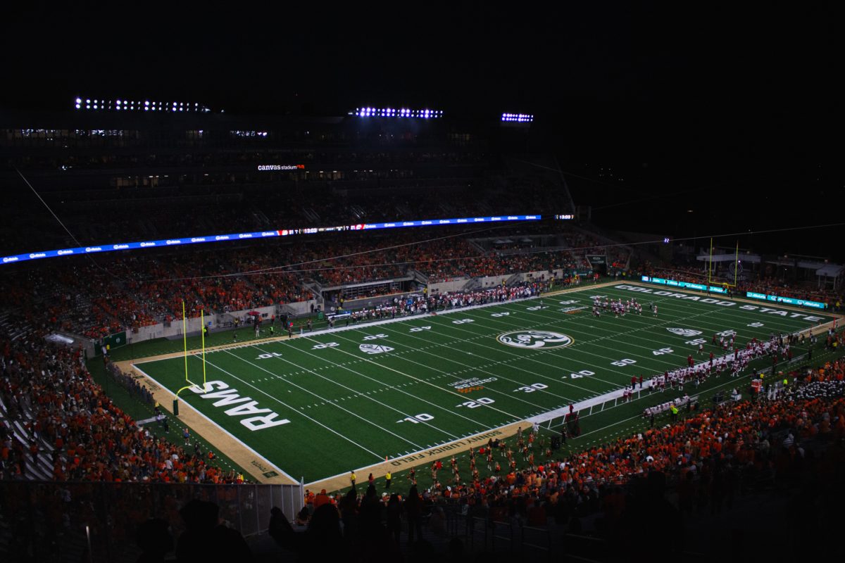 Colorado State University football players line up as Southern Utah University prepares to kick the ball during the Ag Day game in Canvas Stadium Sept. 12. CSU beat SUU 58-24.