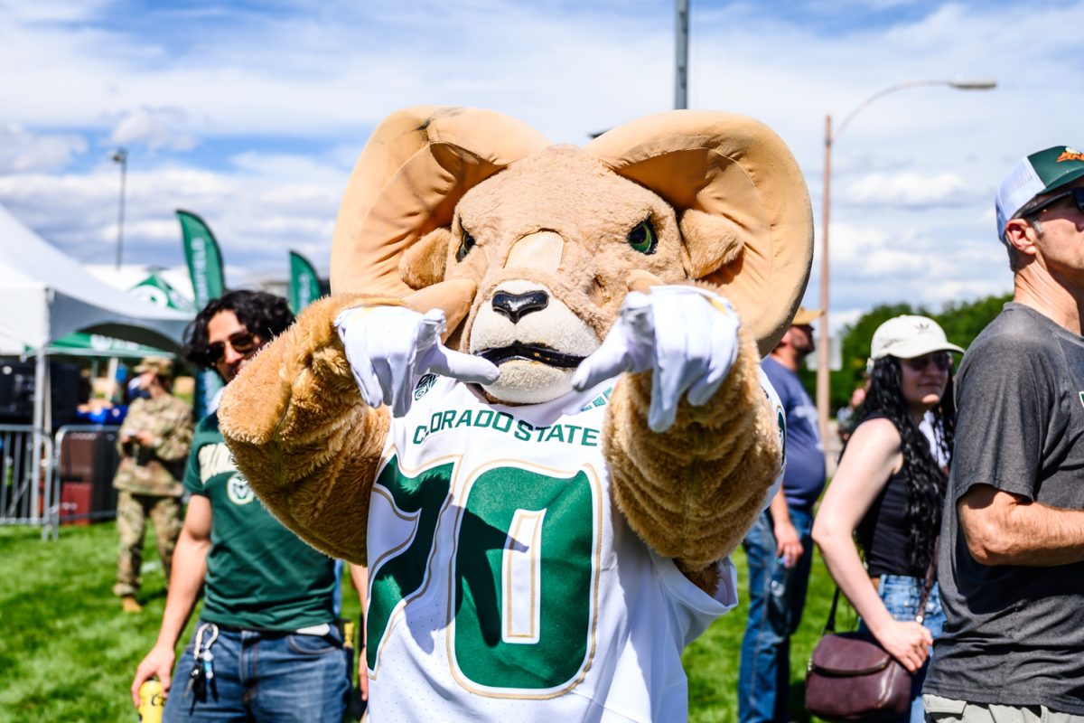 CAM the Ram poses for a photo at the tailgate before Colorado State University's Border War game against the University of Wyoming Sept. 5. 