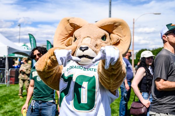 CAM the Ram poses for a photo at the tailgate before Colorado State University's Border War game against the University of Wyoming Sept. 5. 