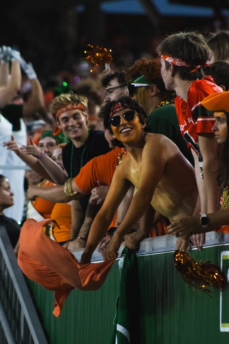 A Colorado State University football fan smiles for the camera during CSU's Ag Day game against Southern Utah University Sept. 12.  CSU beat SUU 58-24 in front of their home crowd.