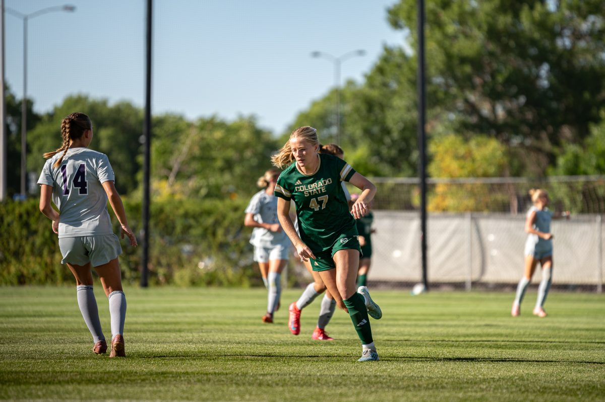 Ava Wallhead (47) runs back into position as the Kansas State Wildcats gain posession of the ball at the CSU Soccer field. Sept. 10.