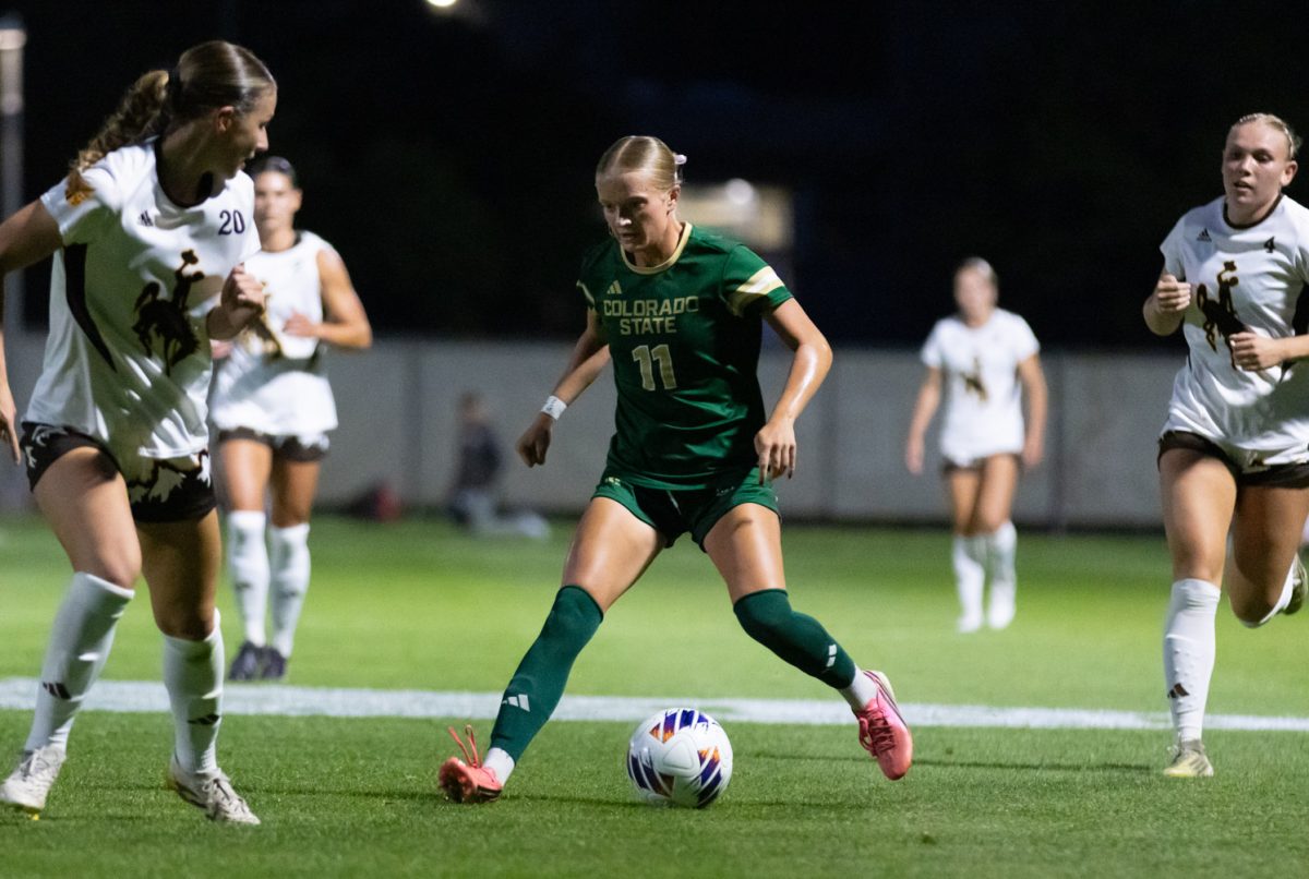 Colorado State University sophomore Hannah McKay (11) controls the ball during CSU's game versus the University of Wyoming at the CSU Soccer Fields Sept 17. CSU lost 0-1
