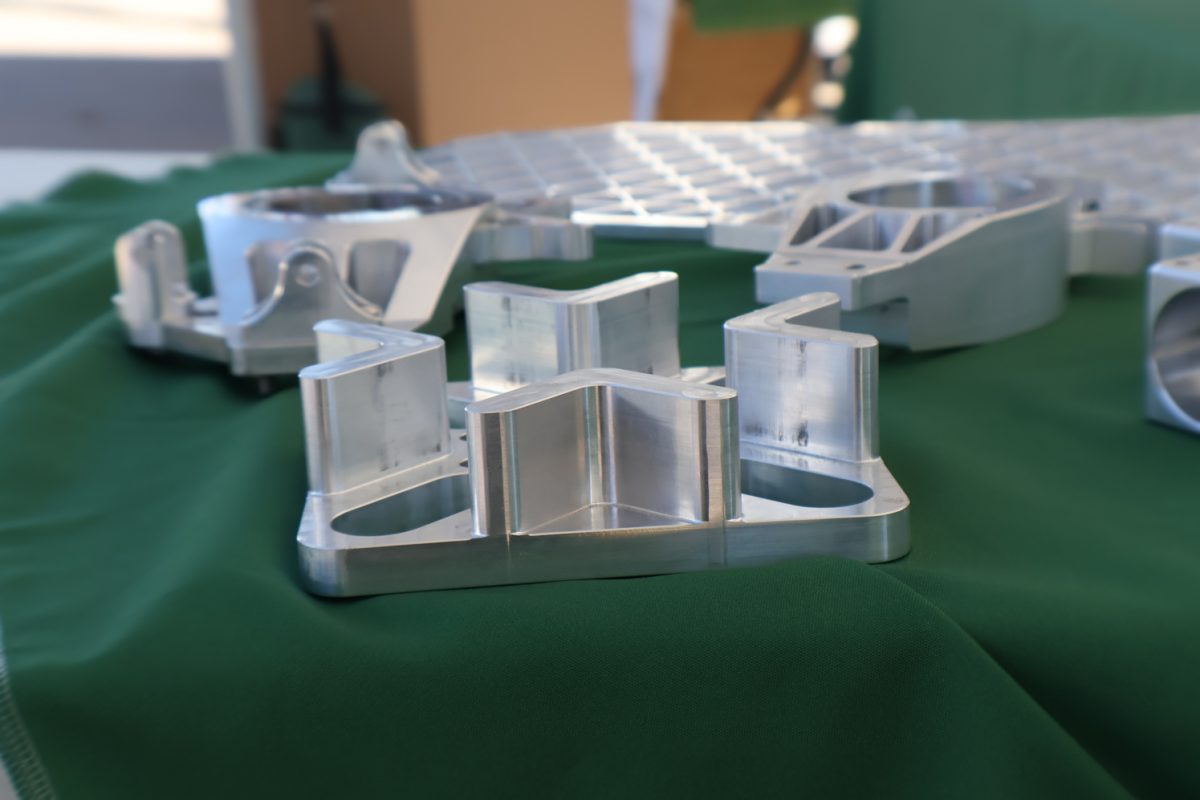 A part made with the fifth axis mill, CSU Powerhouse Campus, Sept. 26. A larger scale version of the mill is located within the powerhouse and used to manufacture parts for large projects.