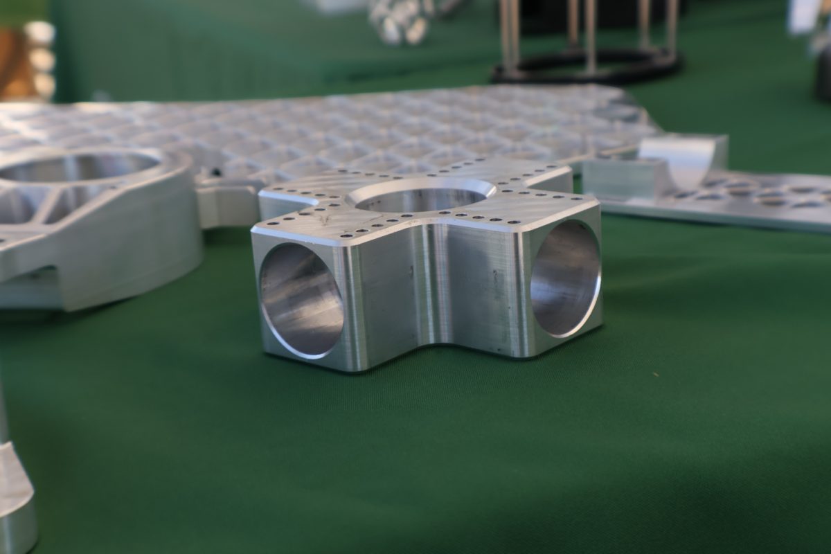 A part made with the fifth axis mill, CSU Powerhouse Campus, Sept. 26. The ways a fifth axis mill can move include up and down, back and forth, and diagonally, allowing for precise cuts in any orientation.
