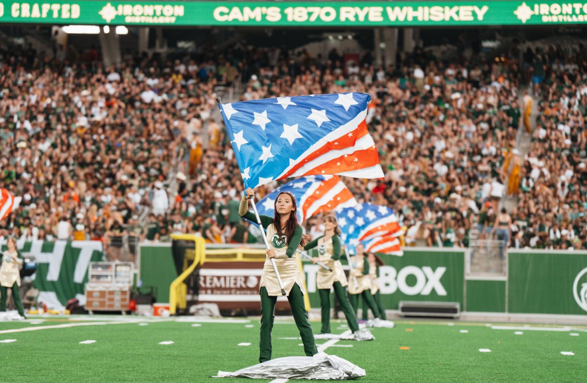 The Colorado State University color guard performs during the half time show in the Colorado State vs. Wyoming football game Sept. 5. CSU won 35-13.