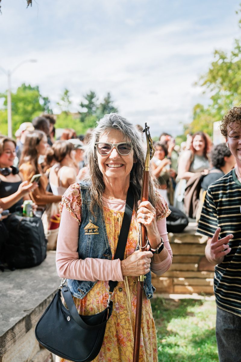 Sister Cindy gives her Master Class on Ho-ology 101 at Colorado State University Sept. 16. Her message comes across as ironic and humorous to connect with Gen Z.