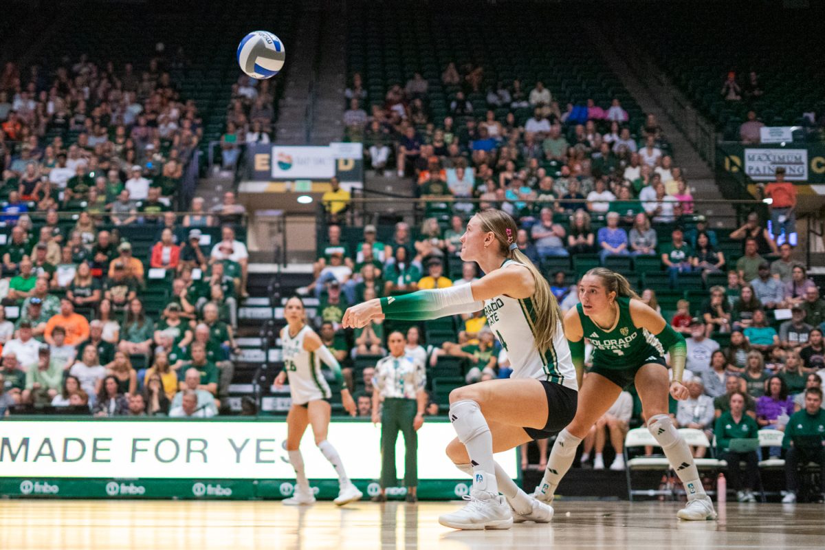 Colorado State University volleyball outside hitter Halle Jameson (4) perpares to return a serve during CSU's volleyball game against Oregon State Univesity in Moby Arena Oct. 10. Jameson led the Rams with 31 attacks and 11 kills.
