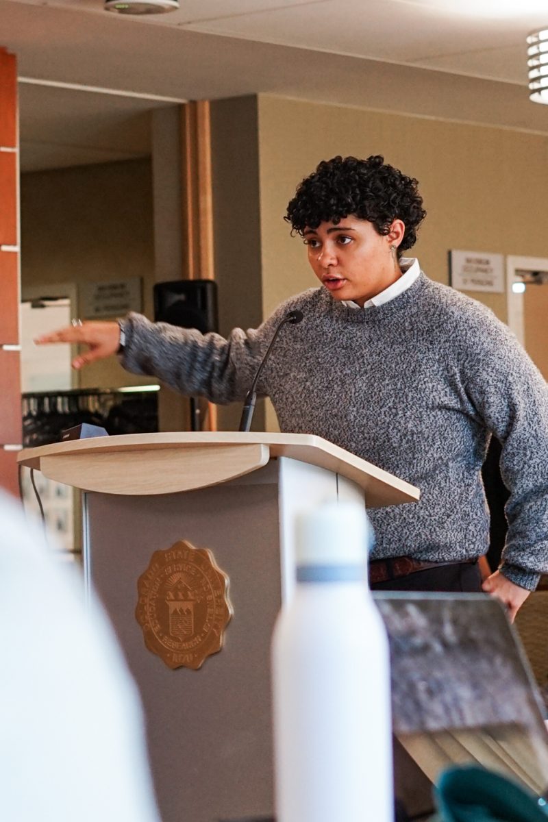 Haydin Johnson, co-president of the Colorado State University Black Student Alliance, makes a statement to the CSU Board of Governors during the public comment section of a board meeting in the Lory Student Center Oct. 1.