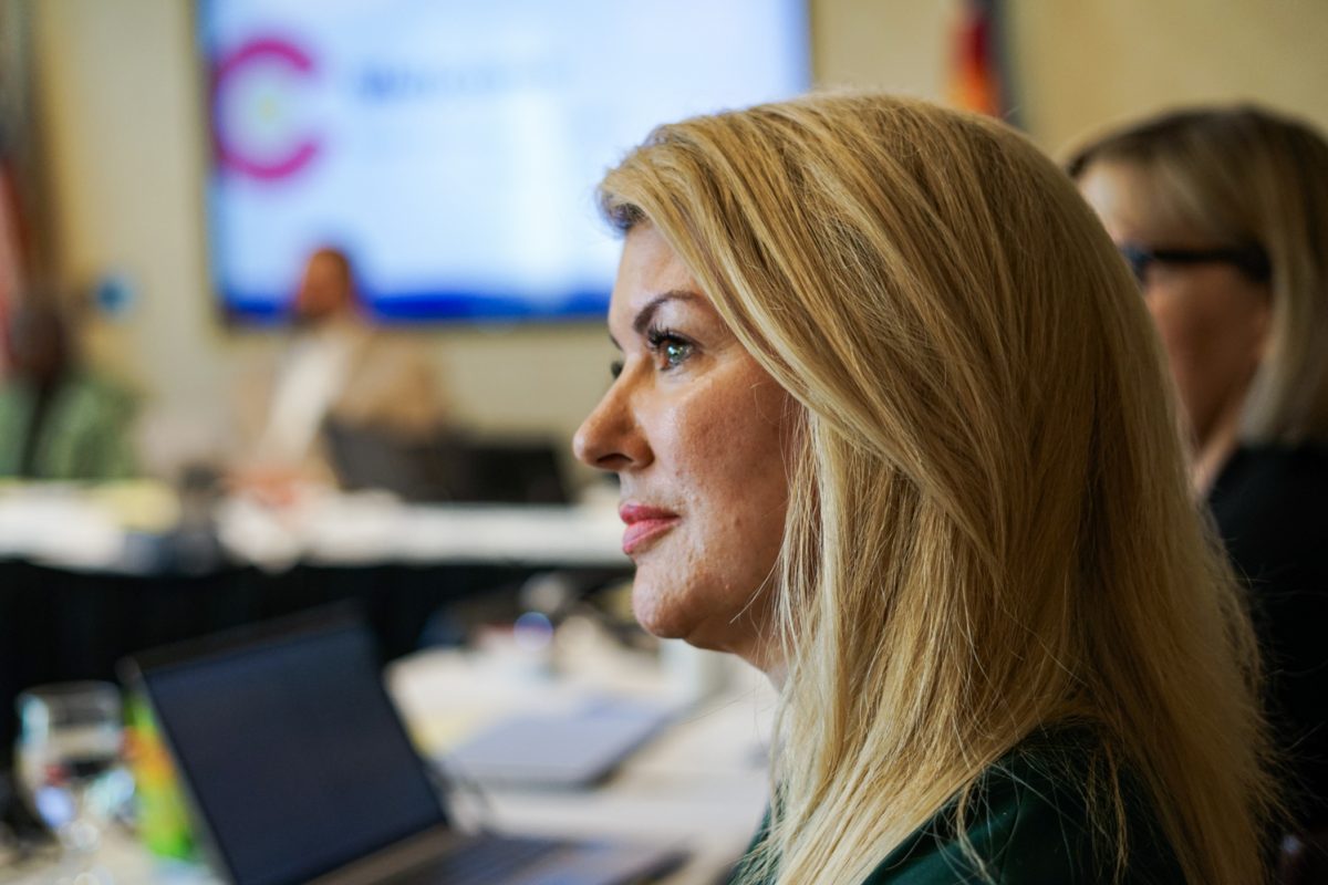 Colorado State University President Amy Parsons listens as community members address the CSU Board of Governors during the public comment section of a board meeting in the Lory Student Center Oct. 1.