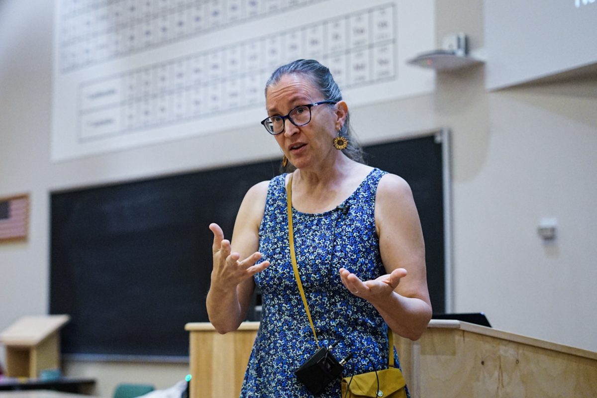 Ruth Tucker, a master instructor at Colorado State University, lectures to her chemistry class before an in-class demonstration in the Chemistry building Oct. 1.