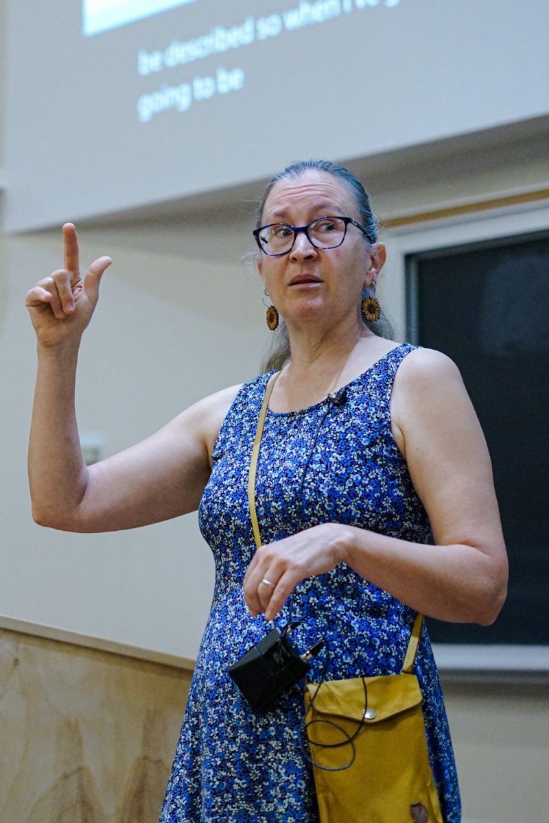 Ruth Tucker, a master instructor at Colorado State University, lectures to her chemistry class before an in-class demonstration in the Chemistry building, explaining how the reaction will correlate with the lecture material Oct. 1.