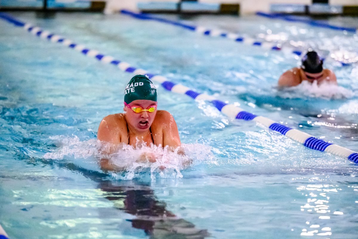 Colorado State University swimmer Kayda Geyer competes in the 200 yard individual medley race during day one of the Front Range Invitational Oct. 2.